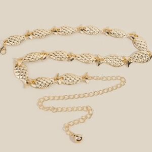 Gold Textured Fish-Link Chain Belt